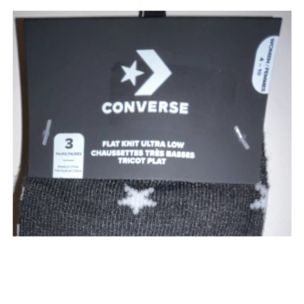 Converse Flat Knit Ultra Low Socks 3 Pair Women 4-10 Black Blue Gray Logo Chucks - Picture 4 of 9